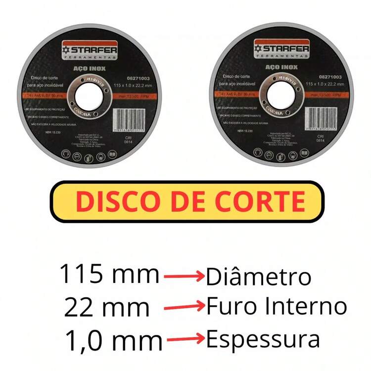 Kit 5 Discos de Corte Fino Aço Inox 4.5 x 7/8 Esmerilhadeira Ferro Metal Starfer - Preto - Visão 6