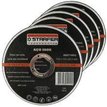 Kit 5 Discos de Corte Fino Aço Inox 4.5 x 7/8 Esmerilhadeira Ferro Metal Starfer - Preto - Visão 1