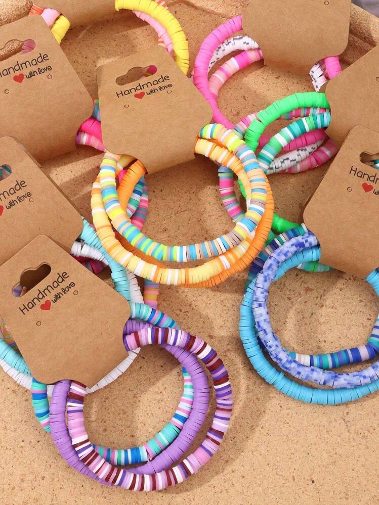 3入組女性時尚手鍊套裝，色彩柔和的粘土手鍊，夾雜著多種色彩的粘土是送給她的最佳禮物 - 彩色 - 查看 4