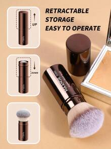 MAANGE 1 pièce Pinceau de maquillage professionnel à tête ronde rétractable, pinceau à joues, pinceau fond de teint, pinceau pour poudre libre. Poils synthétiques ultra-doux. Pinceau Kabuki pour maquillage liquide, idéal à la maison ou en déplacement.