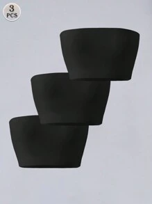 3 piezas/Set Sujetador tubo de unicolor para mujer, Sujetador sin costuras y sin aros, Camiseta interior sin tirantes, cómoda lencería femenina