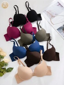 6pcs Women's Removable Strap Bras With Bowknot Decor And Underwire