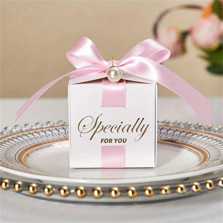 50pcs, Gift Packaging Box Square With Ribbon/Pearls Wedding Birthday Valentines Day Party Favor Packaging Box, Party Favors, Birthday Decor, Wedding Decoration, Party Supplies - Multicolor - View 7