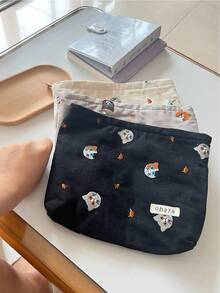 刺繡貓帆布袋，復古收納袋，化妝袋，拉鍊手提包 - 彩色 - 查看 7