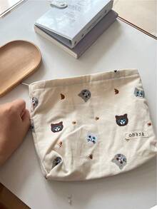 刺繡貓帆布袋，復古收納袋，化妝袋，拉鍊手提包 - 彩色 - 查看 5
