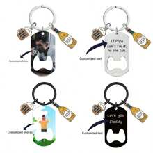 1pc Custom Metal Keychain With Beer Bottle Opener Function, Stainless Steel Material, Can Be Personalized With Text And Photo, Great Gift For Father Or Beer Lover Friend Gifts Birthday Graduation - Black - View 1