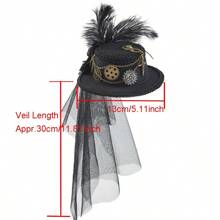 Steampunk Mini Top Hat With Gear Accessories, Lolita Net Veil Dark Floral Party Performance Decor Hat - Black - View 9