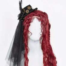 Steampunk Mini Top Hat With Gear Accessories, Lolita Net Veil Dark Floral Party Performance Decor Hat - Black - View 3