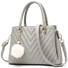 Womens Fashion Leather Handbags Quilted Purses Top-Handle Totes Satchel Bag For Ladies Shoulder Bag For Women With Pompom