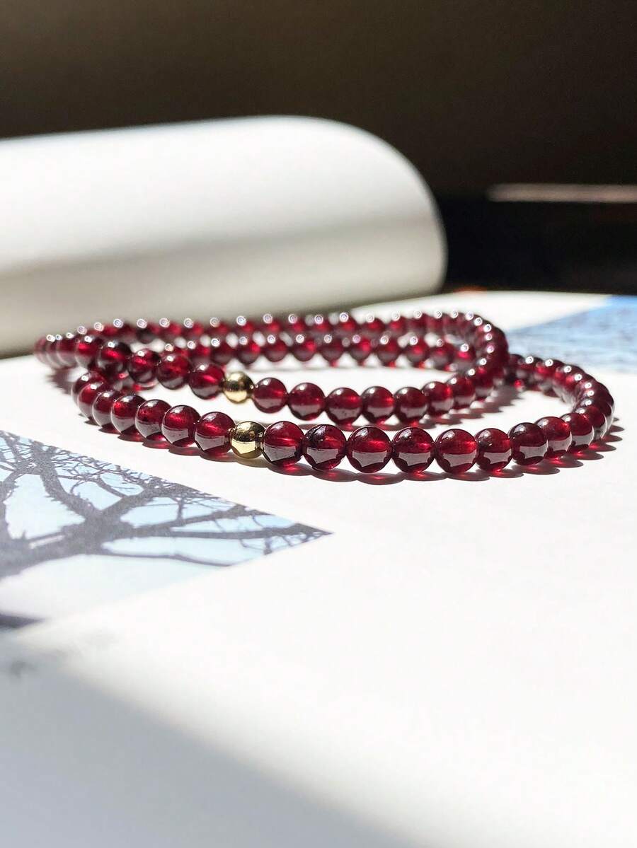 1 pieza Pulsera de Granate con pequeñas partículas de piedra natural de moda adecuada para mujeres vestir - 4-5 mm/0,16-0,19 pulgadas - Ver 1