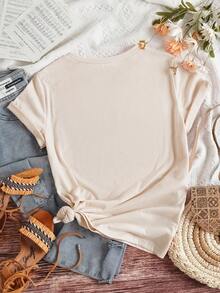 Personalized Thanksgiving/Christmas Gift, Custom Women's T-Shirt - Add Your Own Text/Image (Badge/Company Logo/Family Photo/Selfie) To Design Your Own Customized Printed T-Shirt - Apricot - View 2