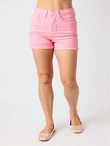 Judy Blue Women's High Waist Tummy Control Garment Dyed Shorts - 粉色 - 查看 2