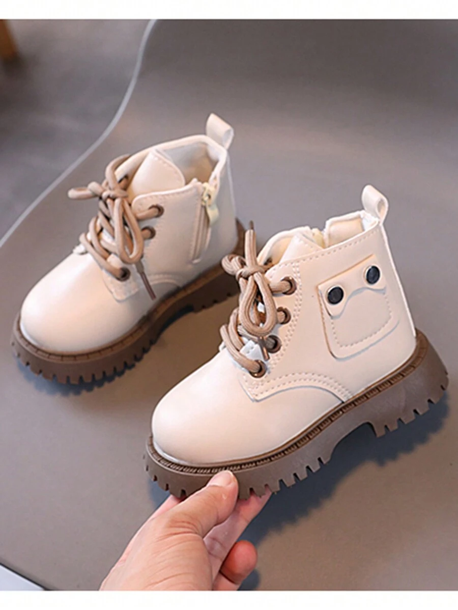 2024 Botas nuevas de primavera/otoño para niños y niñas, botas de piel para niños, botas acolchadas para bebés, estilo coreano - Beis - Ver 1