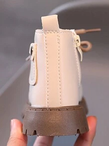 2024 Botas nuevas de primavera/otoño para niños y niñas, botas de piel para niños, botas acolchadas para bebés, estilo coreano - Beis - Ver 5
