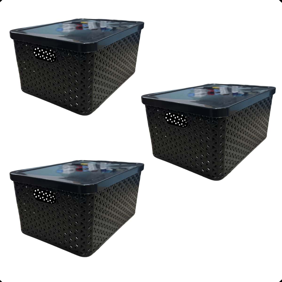 Kit com 3 Cesto Caixa Organizadora Rattan 7,5 Litros Com Tampa
