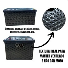 Kit com 3 Cesto Caixa Organizadora Rattan 7,5 Litros Com Tampa