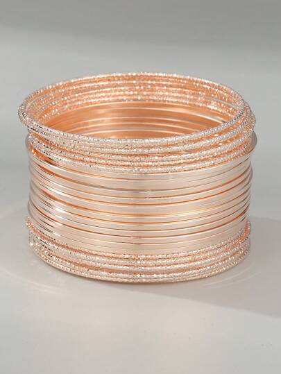 27pcs European And American Exaggerated Metal Texture Circle Bangle Set, Suitable For Daily, Date, Party Accessories