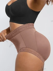 1PC Plus Size Tummy Control Butt Lifting Pants, High Waist Tummy Control Body Shaper Pants, Suitable For Multiple Occasions Daily Wear Briefs - Red Violet - View 3