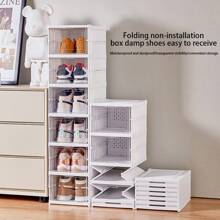 1/3/6 Layers Foldable Shoe Box, Transparent Plastic Storage Organizer Rack, Easy Assembly Shoe Cabinet For Sneakers - White - View 1