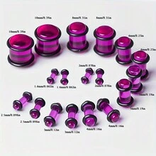 18入短尖錐形耳撐，透明紫色和實心黑色丙烯酸耳針，男女可用 - 耳廓 - 查看 1