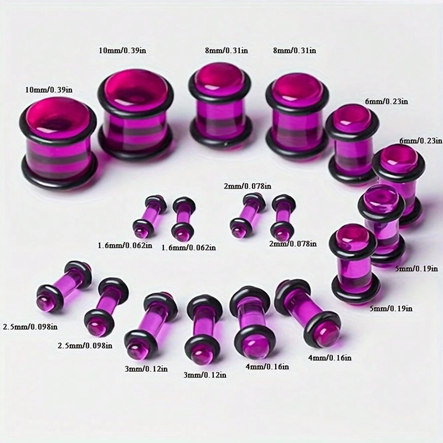 18入短尖錐形耳撐，透明紫色和實心黑色丙烯酸耳針，男女可用 - 耳廓 - 查看 1