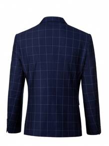 Furuyal 男士西服格子修身五件套单排扣聚会婚礼舞会西装外套马甲裤子衬衫领带套装海军蓝 XS-3XL 码 - 藏蓝色 - 查看 4