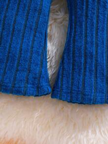 2 件装女婴休闲长袖上衣和时尚喇叭裤套装，春秋季 - 寶藍色 - 查看 4