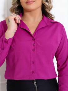 Women Blouses - 玫瑰紅 - 查看 4