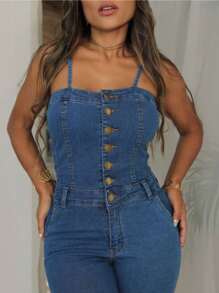 Women Denim Overalls & Jumpsuits - Medium Wash - View 3