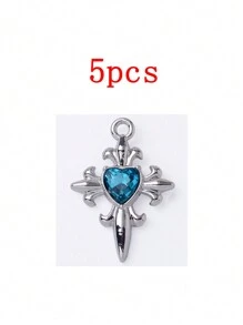 5 件粉蓝色系列心形和蝴蝶形合金 DIY 手链项链配件，手工制作，复古时尚 - 5pcs - 查看 8