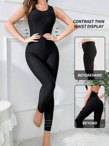 Yefecy Women Butt Lifting Yoga Jumpsuit Backless Sport Bandage Playsuit Sleeveless Textured Gym Jumpsuit - Black - View 5