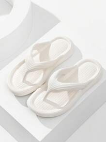 防滑平底沙灘涼鞋，女士EVA拖鞋，超輕柔軟底無聲家居平底拖鞋，適用於夏季 - 白色 - 查看 1