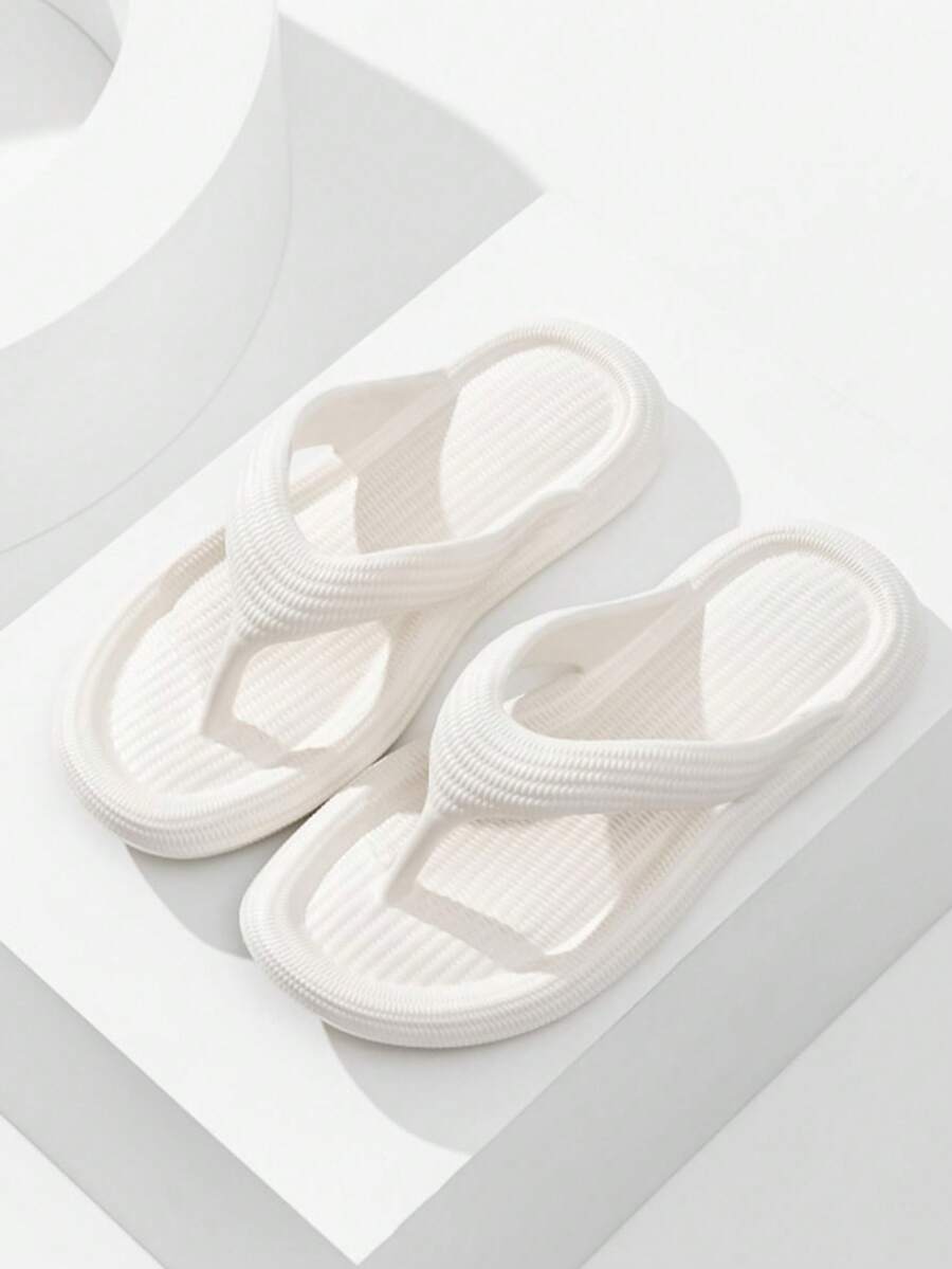 防滑平底沙灘涼鞋，女士EVA拖鞋，超輕柔軟底無聲家居平底拖鞋，適用於夏季 - 白色 - 查看 1