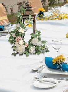 2Pcs Artificial Aisle Flowers 2.46ft Flower Garland Handmade Comes With Ribbon For Festival Party Indoor Arches Fireplace Wedding Decoration Table Centerpieces Arch Decor Fall Decor - White - View 4