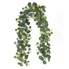 1入裝180cm/6尺人造尤加利花環，仿真銀元尤加利葉花綠色攀藤藤蔓，適用於婚禮背景拱門、桌面、牆面、派對、家居裝飾 - 多色 - 查看 1