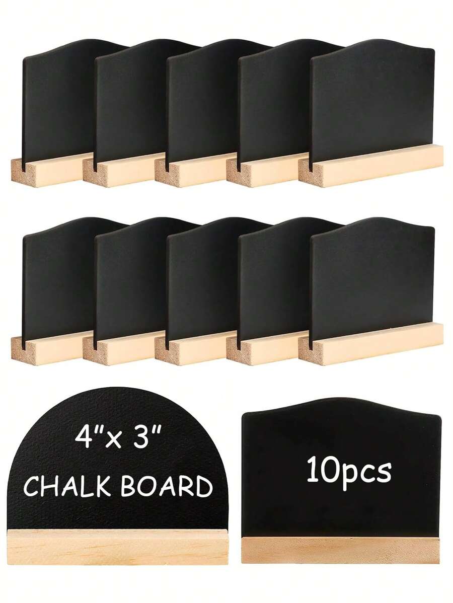 10pcs Wooden Mini Chalkboard Signboards With Stand, Place Cards, Small Chalkboards Blackboard For Weddings, Birthday Parties, Table Numbers, Food Labels, Message Board Signs And Event Decorations,Christmas - Black - View 1