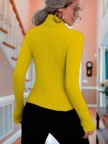 Blusa cuello de tortuga sexy ajustado manga larga para mujer - Amarillo - Ver 3