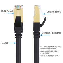 1-15m Lan Kabel CAT8 Netzwerkkabel Internet DSL Router Patch Kabel Ethernet RJ45 Ideal für PC, Notebook, Laptop, TV, Spielekonsolen wie Playstation PS4 und PS5 oder auch Xbox Series S und X, PC, Router, Netzwerk-Kameras, Netzwerk-Drucker, Server, Smart-TV , Media-Player, Surroundverstärker, Internet-Radios usw - Schwarz - Übersicht 4