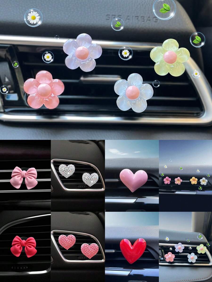 1pc/2pcs/4pcs Home Indoor Deodorizing Aromatherapy Solid Air Freshener, Creative Aromatherapy Ornament For Bathroom, Toilet, Car Air Outlet With Solid Fragrance Flower & Heart Decorated With Rhinestones Aromatherapy Valentine Day Valentines Supplies