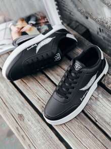 Zapatillas de deporte de los hombres simples del patrón de la pluma, tenis de la pareja - Negro - Ver 7