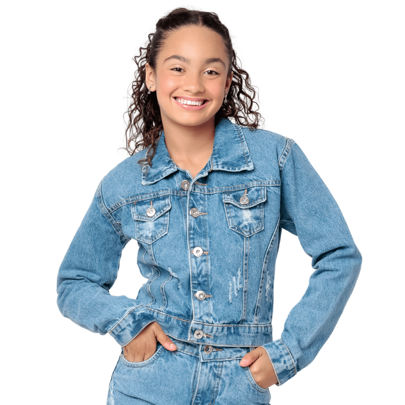Jaqueta Jeans Curta Infantil Menina Juvenil  Roupa 8 ao 16