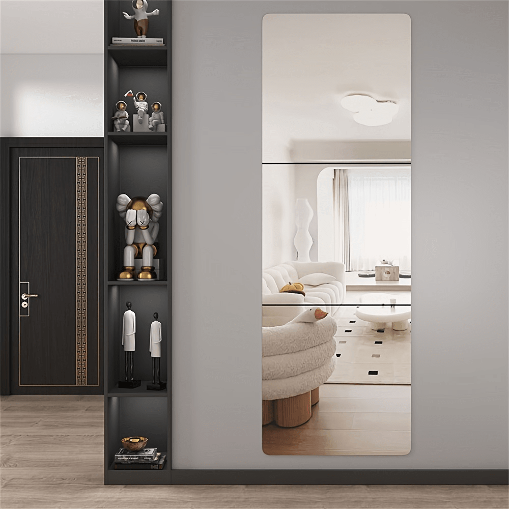 4 件/8 件自粘墙镜贴纸，全身更衣室风格，现代家居和宿舍装饰，易于安装，适用于客厅和卧室，贴纸，墙贴花，用于家居装饰的乙烯基贴花，春季装饰品让您的家焕然一新，拉玛装饰贴纸礼物生日毕业镜子墙壁装饰房间装饰镜子用于房间浴室装饰客厅装饰