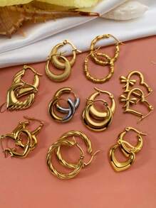 女士金环耳环，24K 环防过敏小金环耳环套装，适合女士和女孩，轻巧小耳钉穿孔珠宝礼物，不锈钢，锆石