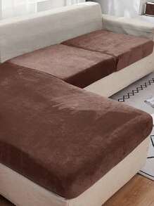 1pc Solid Color Silver Fox Velvet Stretch Sofa Seat Cushion Cover, Dust-Proof Decorative Sofa Protector, Suitable For Hotel, Bedroom, Living Room Sofa, Dark Gray, Black, Champagne