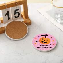 1 件陶瓷软木杯垫，万圣节彩绘设计，耐热、防水、防烫杯垫，简约节日礼物，艺术家居装饰，万圣节装饰，家居装饰万圣节派对 - 彩色 - 查看 3