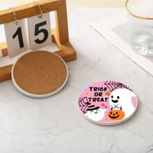 1 件陶瓷软木杯垫，万圣节彩绘设计，耐热、防水、防烫杯垫，简约节日礼物，艺术家居装饰，万圣节装饰，家居装饰万圣节派对 - 彩色 - 查看 5