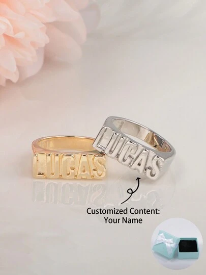 Customized Personalized Name Hip-Hop Style Ring, Ideal For Father's/Mother's Day, Valentine's Day, Birthday, Anniversary, Graduation, Christmas, As High-End Gift For Family, Friends, And Classmates Silver,Gold Stylish,Fall Fashion,Vintage,Feral,Punk Custom,Personalized,Unique Ideal Gifts For Him Girlfriend,Mom,Family,Friends,Daughter,Her,Grandparents,Boyfriend,Dad,Son For Anniversaries,For Birthdays,For Daily Wear,For Prom,For Mother's Day,For Valentine's Day,For Graduation,For Weddings,For Father's Day,For Party,School Supplies,Back To School,School Gift,For Office,For School,For Classroom,For Teacher Gifts,For University,For Colleague,For Dorm Rooms,For Teacher,For Boys And Girls,For Teenagers,Junior High School Students,Middle School Students,High School Senior High School Students,College Students,University Students,Freshman,Sophomore,Underclassmen