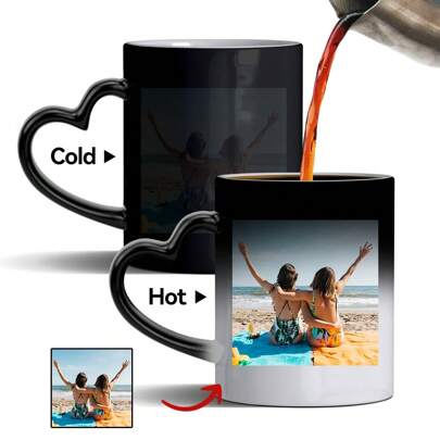 1 Chiếc Cốc Cà Phê Đổi Màu Kỳ Diệu - Thiết Kế Tùy Chỉnh Độc Đáo Với Tay Cầm Hình Trái Tim, Ảnh Tùy Chỉnh Tự Làm Cá Nhân Độc Quyền Cốc Gốm Phản Ứng Nhiệt, Cốc Đổi Màu Đỏ Xanh Đen Quà Tặng Giáng Sinh Và Halloween Độc Quyền Dễ Vệ Sinh, Tinh Tế, Chất Lượng Cao Tùy Chỉnh, Cá Nhân Hóa, Quà Tặng Lý Tưởng Độc Đáo Cho Cô Ấy, Con Trai, Con Gái, Học Sinh, Công Nhân, Trẻ Em Trường Học, Nhà Ở, Văn Phòng