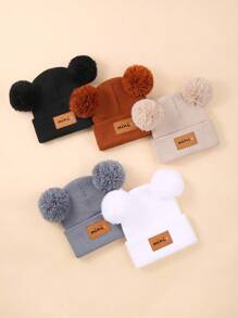 5件套婴儿秋冬帽子手套组合，针织双毛球帽，适合0-36个月婴儿，百搭各种服装，日常穿着和送礼皆宜。 - 彩色 - 查看 2