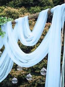 1 件蓝色纱布折叠式桌旗，窗帘多用途婚礼派对背景纱，桌旗桌布，160 * 300 厘米，纱纱欧根纱，家居装饰，生日婚礼节日家庭聚会房间餐桌装饰桌布，桌旗，桌布 - 藍色 - 查看 2